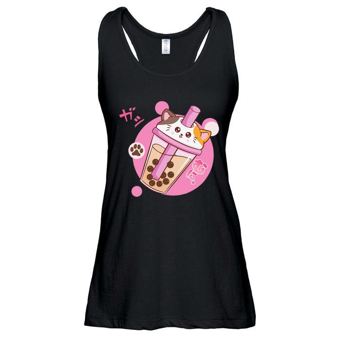 Anime Kawaii Boba Cat Bubble Tea Cat Boba Tea Cat  Ladies Essential Flowy Tank