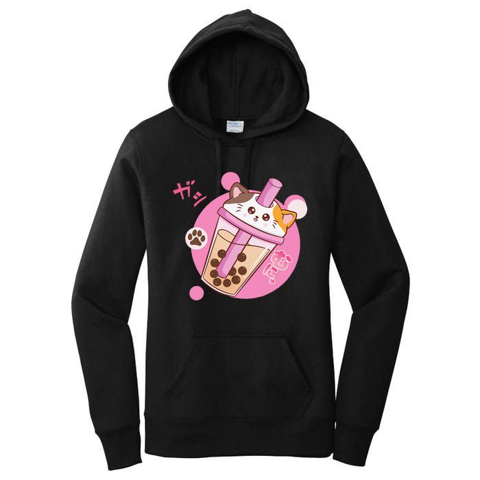 Anime Kawaii Boba Cat Bubble Tea Cat Boba Tea Cat  Women's Pullover Hoodie