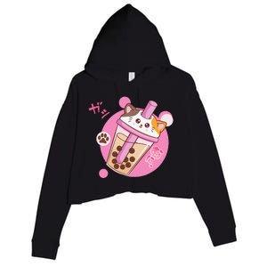 Anime Kawaii Boba Cat Bubble Tea Cat Boba Tea Cat  Crop Fleece Hoodie