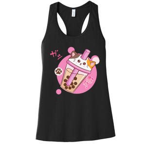 Anime Kawaii Boba Cat Bubble Tea Cat Boba Tea Cat  Women's Racerback Tank