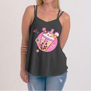 Anime Kawaii Boba Cat Bubble Tea Cat Boba Tea Cat  Women's Strappy Tank