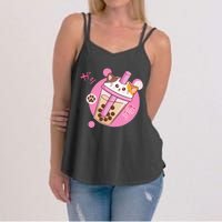 Anime Kawaii Boba Cat Bubble Tea Cat Boba Tea Cat  Women's Strappy Tank