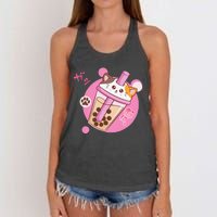 Anime Kawaii Boba Cat Bubble Tea Cat Boba Tea Cat  Women's Knotted Racerback Tank