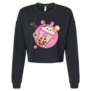 Anime Kawaii Boba Cat Bubble Tea Cat Boba Tea Cat  Cropped Pullover Crew