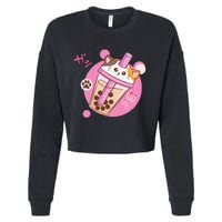 Anime Kawaii Boba Cat Bubble Tea Cat Boba Tea Cat  Cropped Pullover Crew