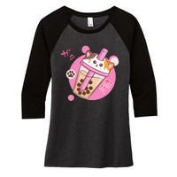 Anime Kawaii Boba Cat Bubble Tea Cat Boba Tea Cat  Women's Tri-Blend 3/4-Sleeve Raglan Shirt