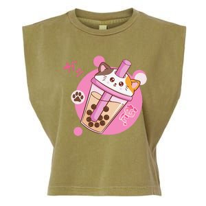 Anime Kawaii Boba Cat Bubble Tea Cat Boba Tea Cat  Garment-Dyed Women's Muscle Tee