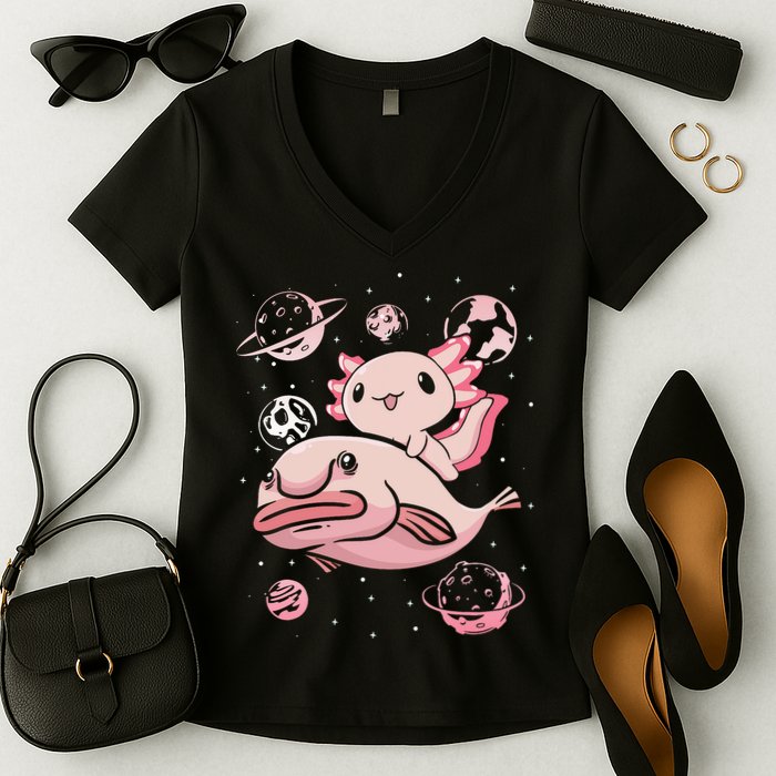 Axolotl Kawaii Blobfish Women's V-Neck T-Shirt