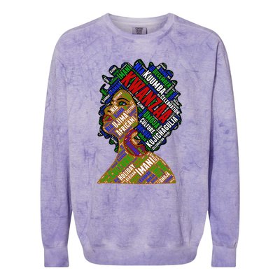 Artistic Kwanzaa Black Woman Afro 7 Principles Red & Green Colorblast Crewneck Sweatshirt