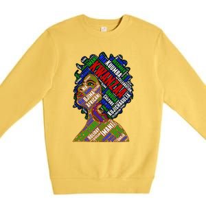 Artistic Kwanzaa Black Woman Afro 7 Principles Red & Green Premium Crewneck Sweatshirt