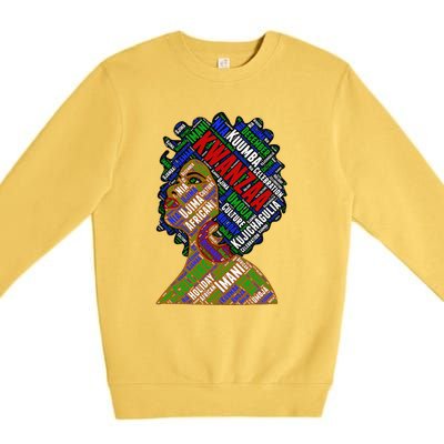 Artistic Kwanzaa Black Woman Afro 7 Principles Red & Green Premium Crewneck Sweatshirt