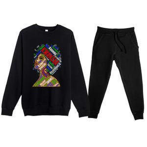 Artistic Kwanzaa Black Woman Afro 7 Principles Red & Green Premium Crewneck Sweatsuit Set