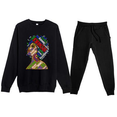 Artistic Kwanzaa Black Woman Afro 7 Principles Red & Green Premium Crewneck Sweatsuit Set