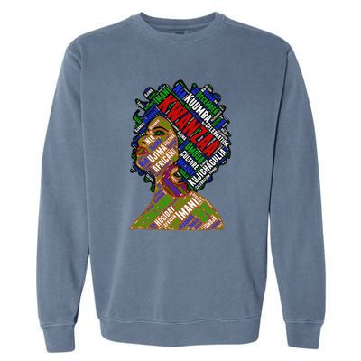 Artistic Kwanzaa Black Woman Afro 7 Principles Red & Green Garment-Dyed Sweatshirt