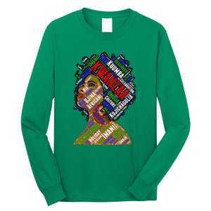 Artistic Kwanzaa Black Woman Afro 7 Principles Red & Green Long Sleeve Shirt