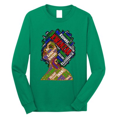 Artistic Kwanzaa Black Woman Afro 7 Principles Red & Green Long Sleeve Shirt