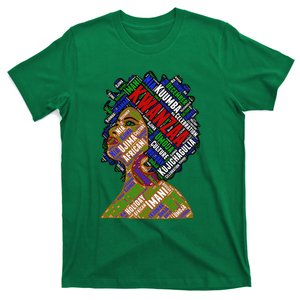 Artistic Kwanzaa Black Woman Afro 7 Principles Red & Green T-Shirt