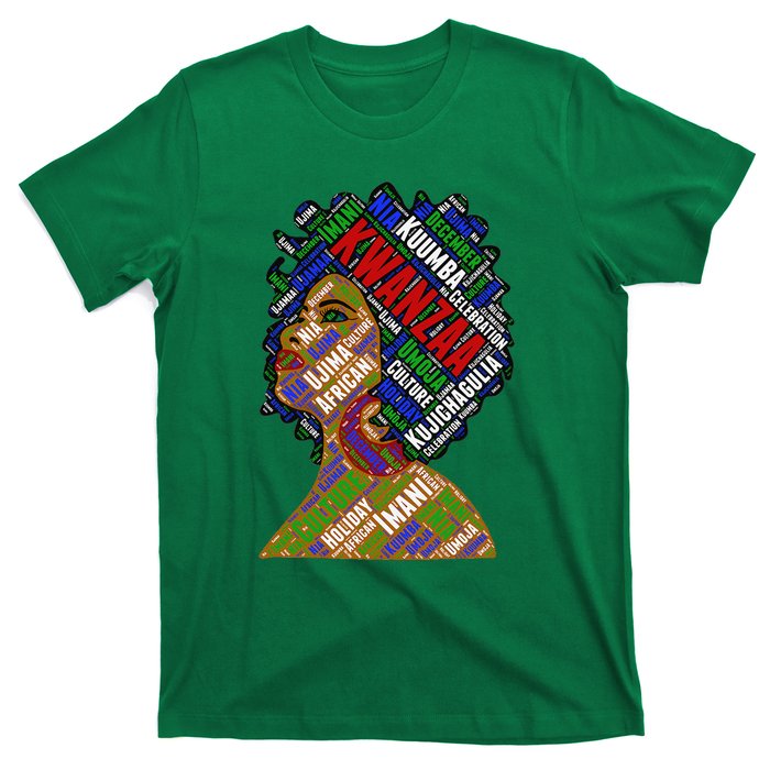 Artistic Kwanzaa Black Woman Afro 7 Principles Red & Green T-Shirt