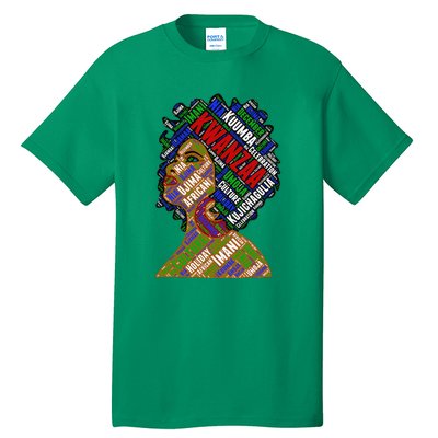 Artistic Kwanzaa Black Woman Afro 7 Principles Red & Green Tall T-Shirt