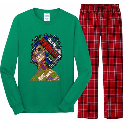 Artistic Kwanzaa Black Woman Afro 7 Principles Red & Green Long Sleeve Pajama Set