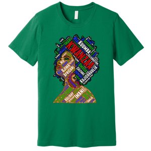 Artistic Kwanzaa Black Woman Afro 7 Principles Red & Green Premium T-Shirt