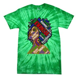 Artistic Kwanzaa Black Woman Afro 7 Principles Red & Green Tie-Dye T-Shirt