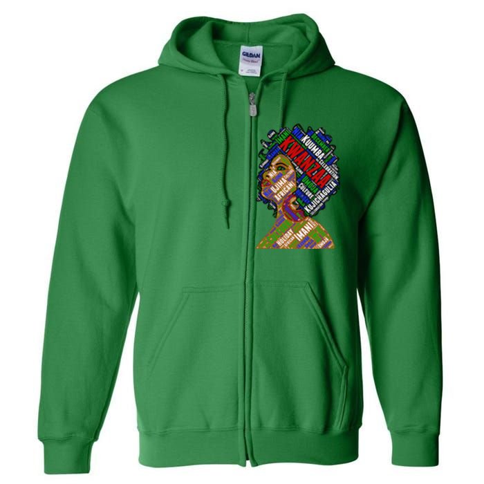 Artistic Kwanzaa Black Woman Afro 7 Principles Red & Green Full Zip Hoodie