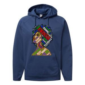 Artistic Kwanzaa Black Woman Afro 7 Principles Red & Green Performance Fleece Hoodie