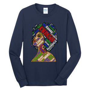 Artistic Kwanzaa Black Woman Afro 7 Principles Red & Green Tall Long Sleeve T-Shirt