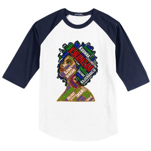 Artistic Kwanzaa Black Woman Afro 7 Principles Red & Green Baseball Sleeve Shirt