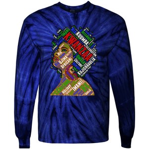 Artistic Kwanzaa Black Woman Afro 7 Principles Red & Green Tie-Dye Long Sleeve Shirt