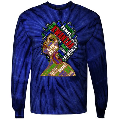 Artistic Kwanzaa Black Woman Afro 7 Principles Red & Green Tie-Dye Long Sleeve Shirt