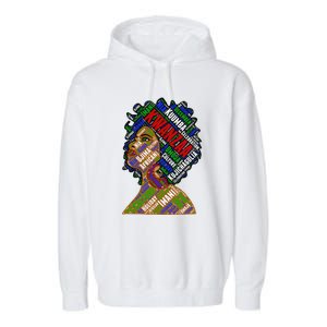 Artistic Kwanzaa Black Woman Afro 7 Principles Red & Green Garment-Dyed Fleece Hoodie