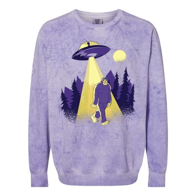 Aliens Kidnapping Bigfoot Colorblast Crewneck Sweatshirt