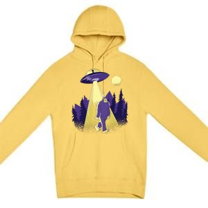 Aliens Kidnapping Bigfoot Premium Pullover Hoodie