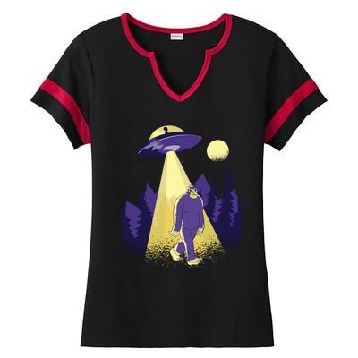 Aliens Kidnapping Bigfoot Ladies Halftime Notch Neck Tee