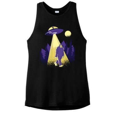 Aliens Kidnapping Bigfoot Ladies PosiCharge Tri-Blend Wicking Tank