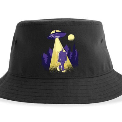 Aliens Kidnapping Bigfoot Sustainable Bucket Hat