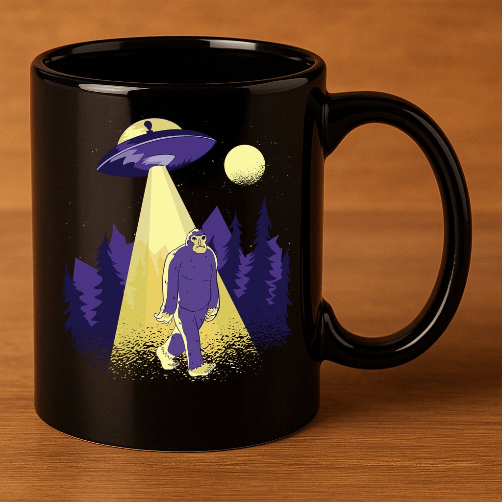 Aliens Kidnapping Bigfoot 11oz C Handle Ceramic Mug