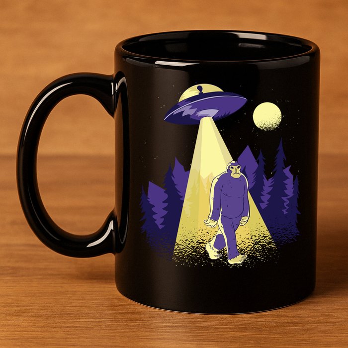 Aliens Kidnapping Bigfoot 11oz C Handle Ceramic Mug