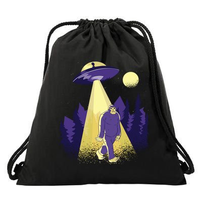 Aliens Kidnapping Bigfoot Drawstring Bag