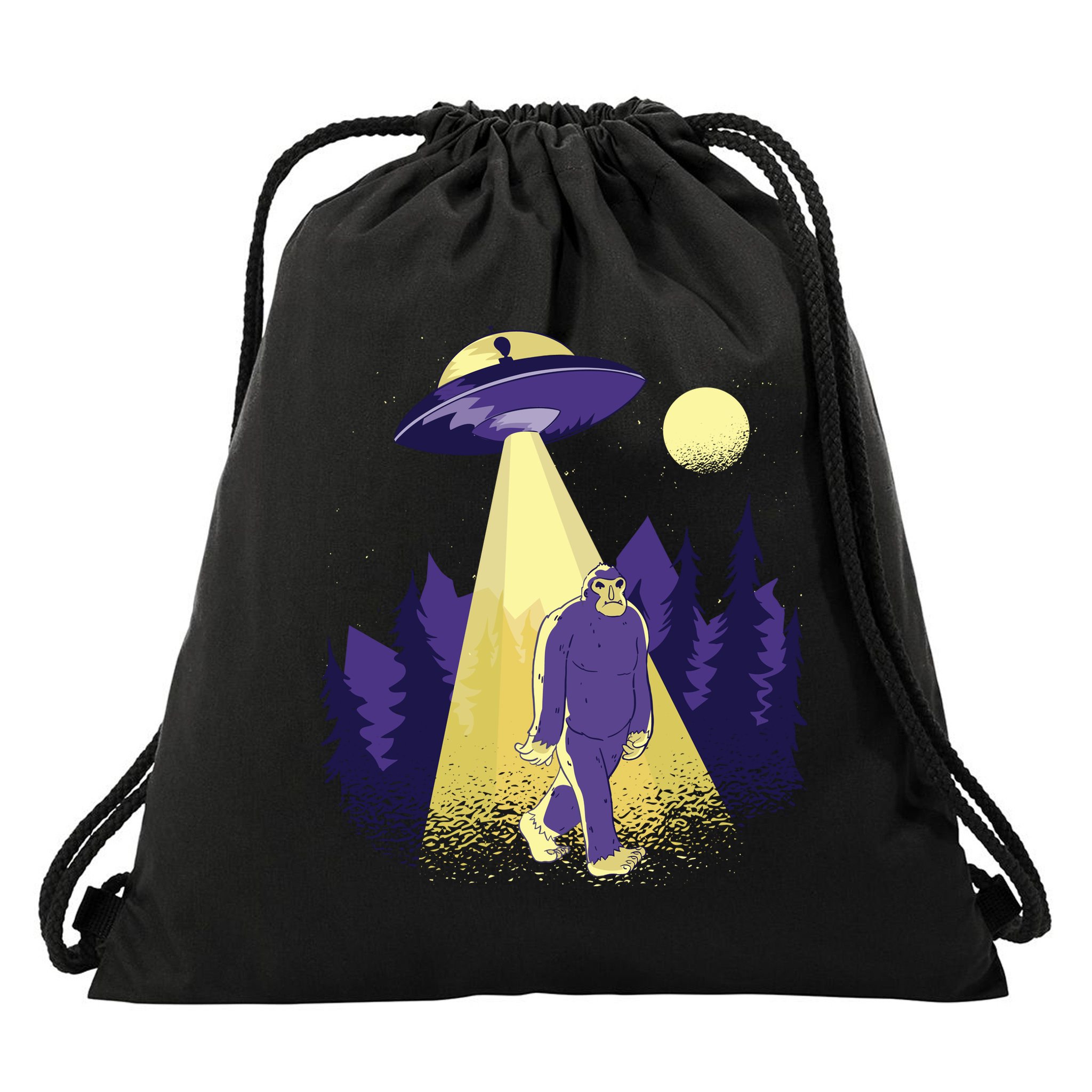 Aliens Kidnapping Bigfoot Drawstring Bag