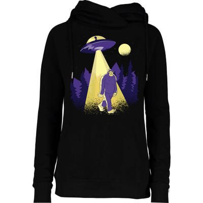 Aliens Kidnapping Bigfoot Womens Funnel Neck Pullover Hood