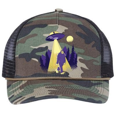 Aliens Kidnapping Bigfoot Retro Rope Trucker Hat Cap