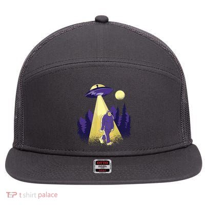 Aliens Kidnapping Bigfoot 7 Panel Mesh Trucker Snapback Hat