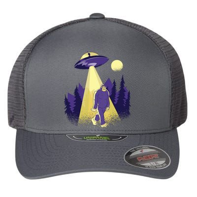 Aliens Kidnapping Bigfoot Flexfit Unipanel Trucker Cap