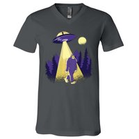 Aliens Kidnapping Bigfoot V-Neck T-Shirt