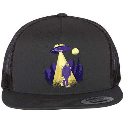 Aliens Kidnapping Bigfoot Flat Bill Trucker Hat