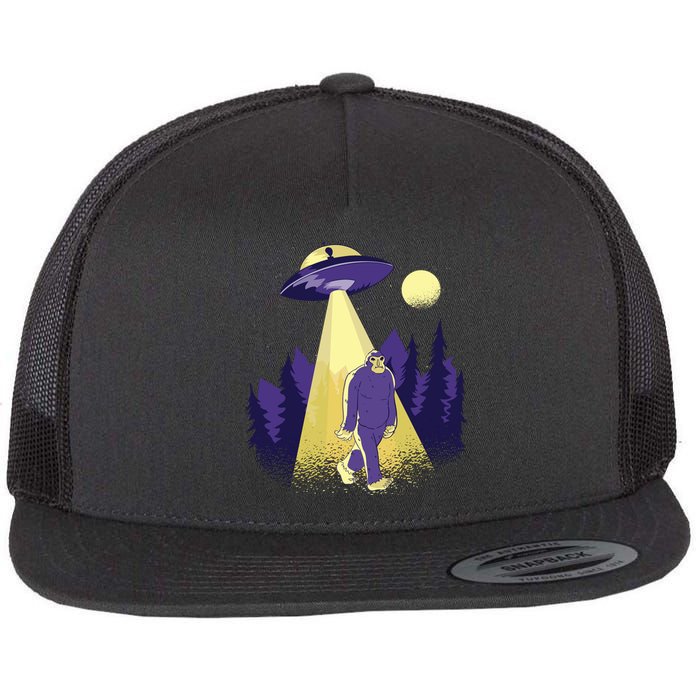 Aliens Kidnapping Bigfoot Flat Bill Trucker Hat