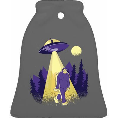 Aliens Kidnapping Bigfoot Ceramic Bell Ornament